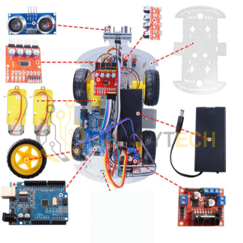 طقم هيكل سيارة 4WD بدفع رباعي متوافق مع Arduino