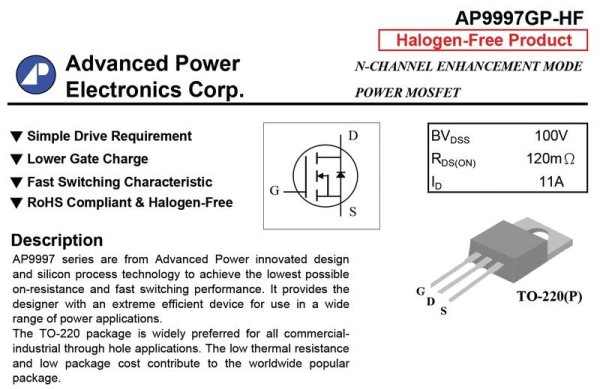 MOSFET N-Channel AP9997GH SMD