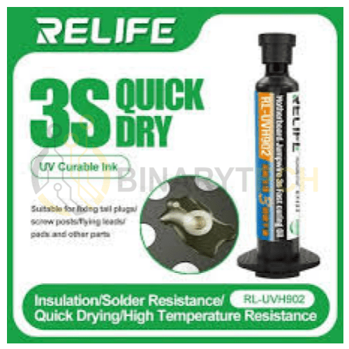 حبر قناع اللحام Relife RL-UVH902BL 10 cc يتصلب بالأشعة فوق البنفسجية للدوائر المطبوعة، أزرق