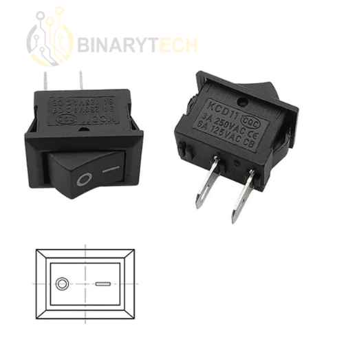 مفتاح On/Off من نوع KCD11، 2 دبوس 3A 10/15mm 250V AC