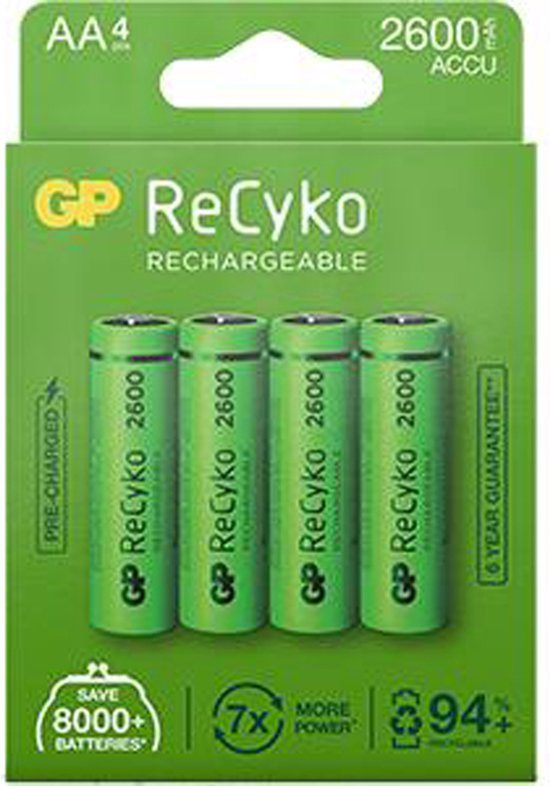 بطارية قابلة للشحن x 4 NI-MH GP، 1.2V LR6/AA مشحونة مسبقا 2600mAh