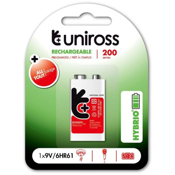 Pile 9V Rechargeable NI-MH UNIROSS HYBRIO PRECHARGED 200mAh
