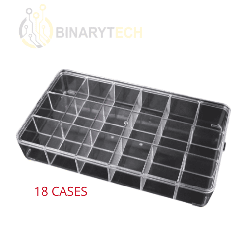 Boite de rangement en plastique transparent 18 cases 290x160x55mm