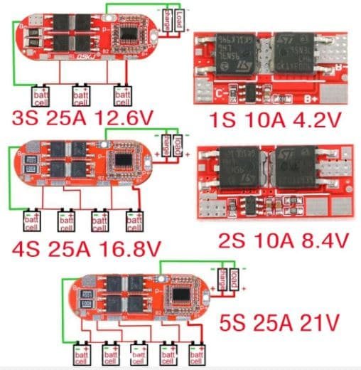 لوحة حماية وشحن بطارية Lithium-ion 2s 10A / 3s 4s 5s 25A 18650 (BMS) - 5S 25A
