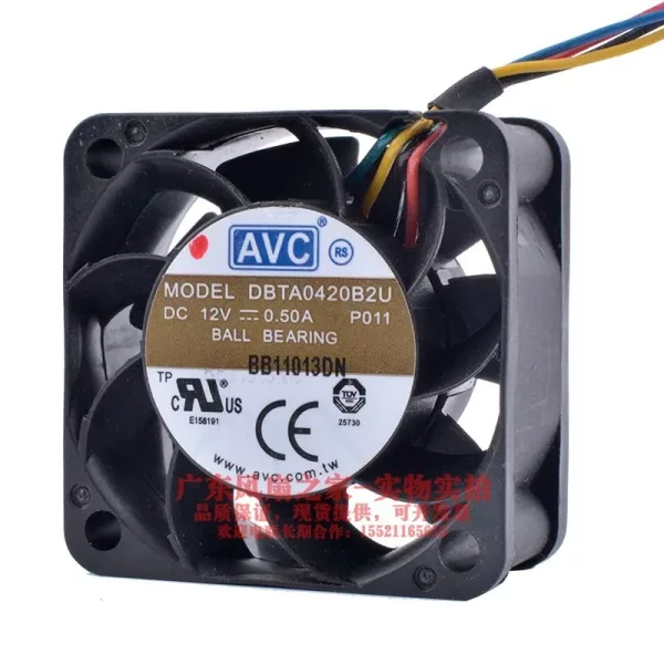 مروحة بمحمل كروي من AVC، DBTA0420B2U 12VDC 0.50A بـ 4 أسلاك (مستعمل)