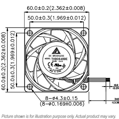 مروحة بمحمل كروي من Delta Electronics، THB0648BE 48VDC 0.41A بـ 4 أسلاك (مستعمل)