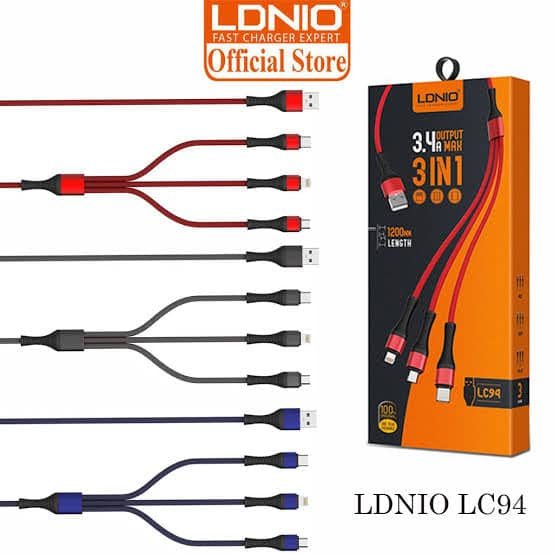 Ultra fast charging cable 3.4A 1.2m cable ldnio lc94 3 in 1