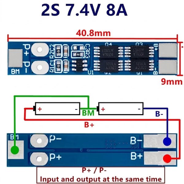 BMS chargeur batterie Lithium-ion 2s 8A 18650