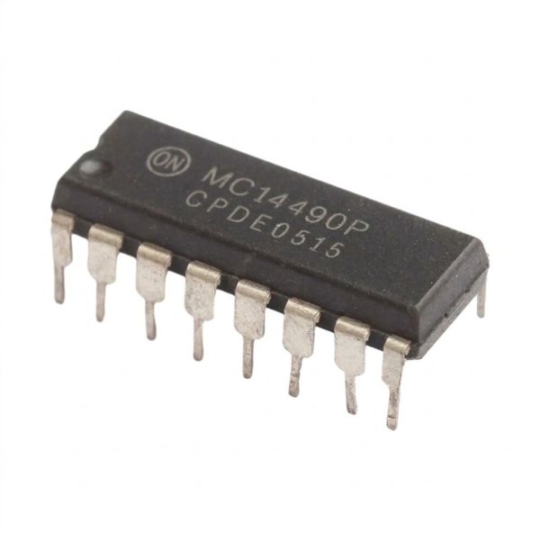 circuit intégré CMOS contenant six anti-rebonds de contact autonomes MC14490P