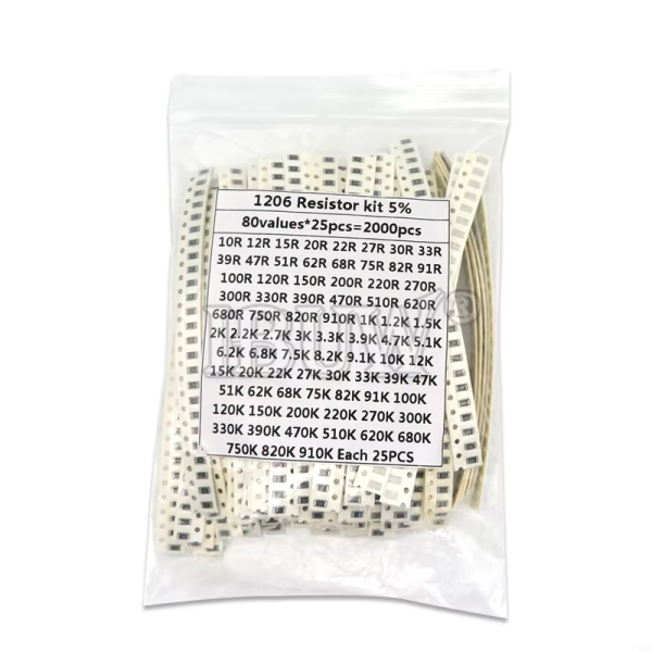 Kit de Résistance SMD 1206 ±5% 2000pcs (80 valeurs 25pcs de chaque : 10Ω à 910KΩ ) .