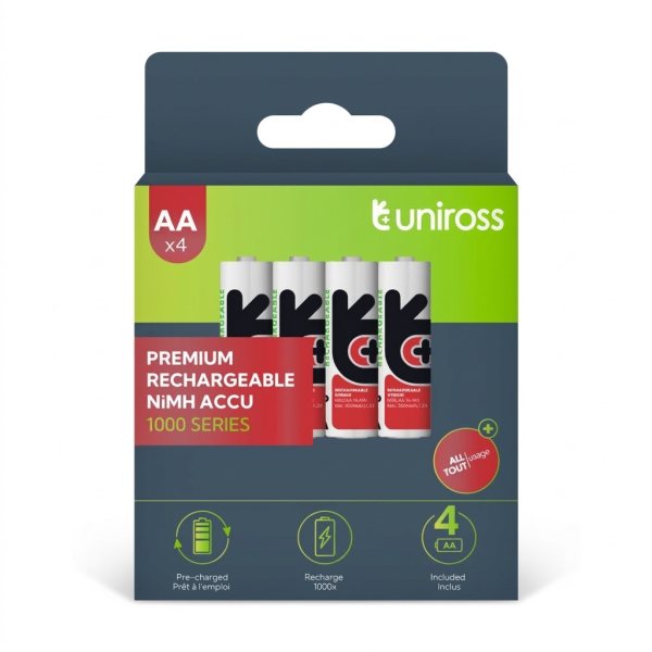 Pile 4x1.2V Rechargeable Ni-Mh UNIROSS, série 1000/AAA 1000mAh