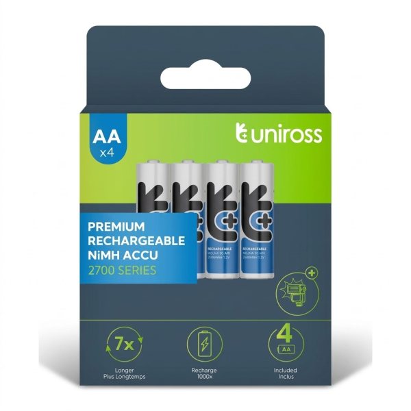 Pile 4x1.2V Rechargeable Ni-Mh UNIROSS, série 1000/AA 2700mAh