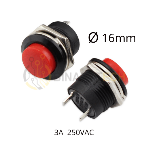 مفتاح زر ضغط SPST 16mm 3A 250VAC